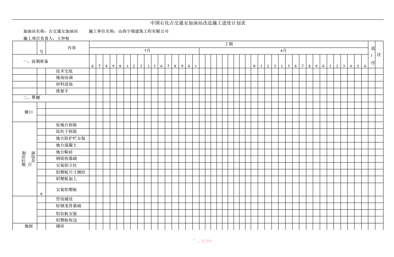 加油站施工計劃表